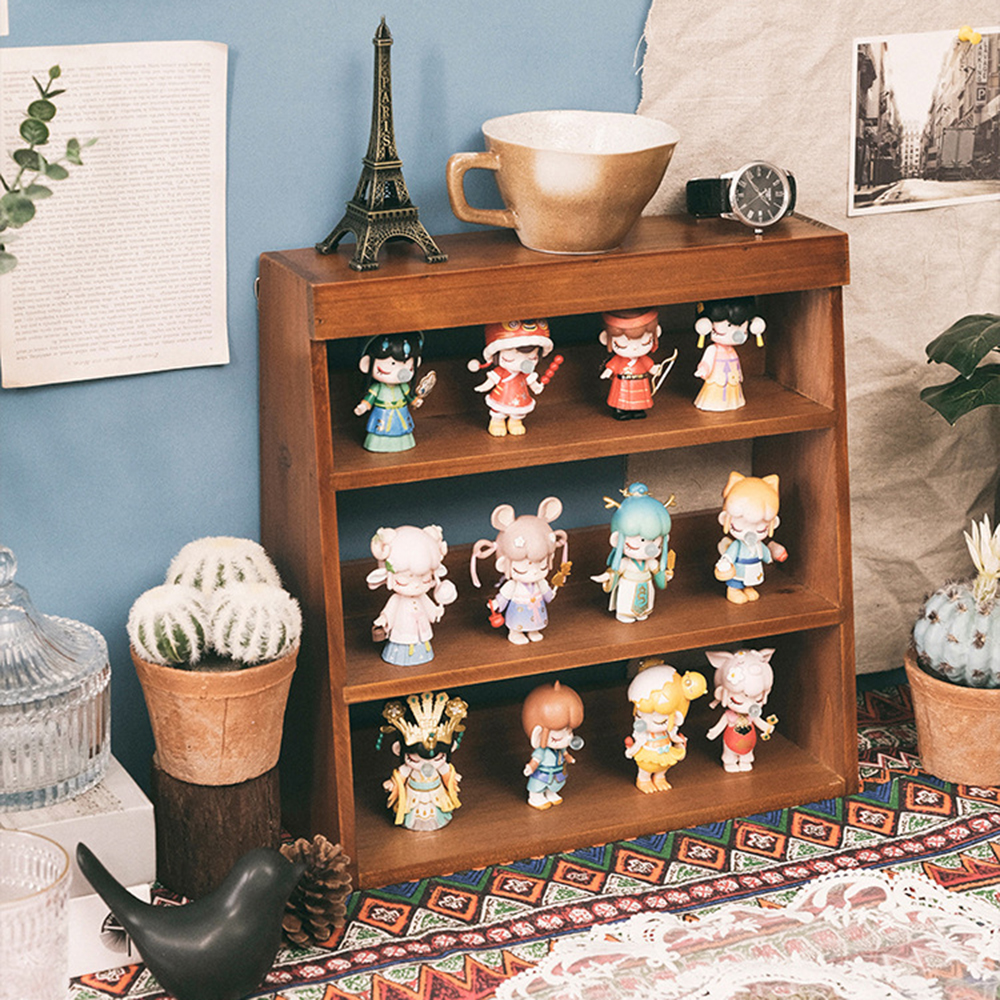 Caixa de armazenamento retro armário de armazenamento de madeira maciça desktop caixa de madeira mesa de maquiagem decoração boneca organizador exibição prateleira riser