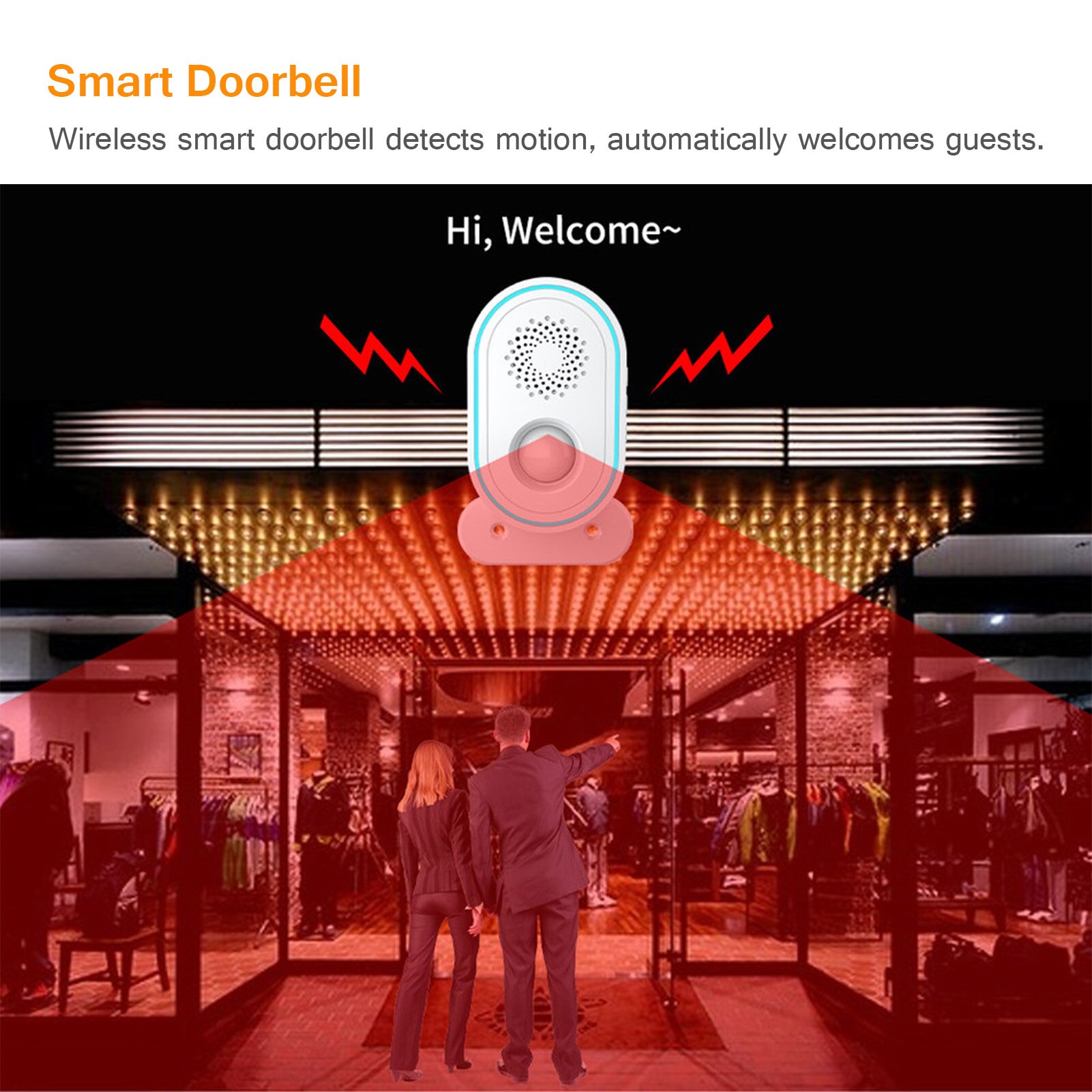 Smart Wireless Doorbell JMX020 Door Chime Motion Sensor Door Bell with Alert Counting Volume Adjustment 30 Ringtones