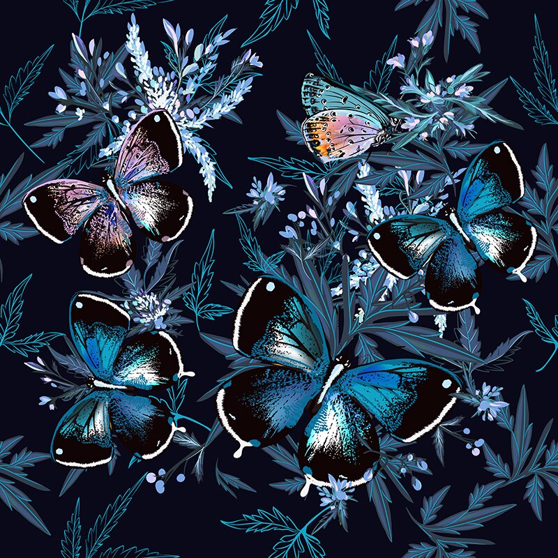 Satin stof til kjole mørke sommerfugle brugerdefineret blomsterprintet klud diy håndlavet tyndt patchwork: S0216 / 50 cm x 160cm
