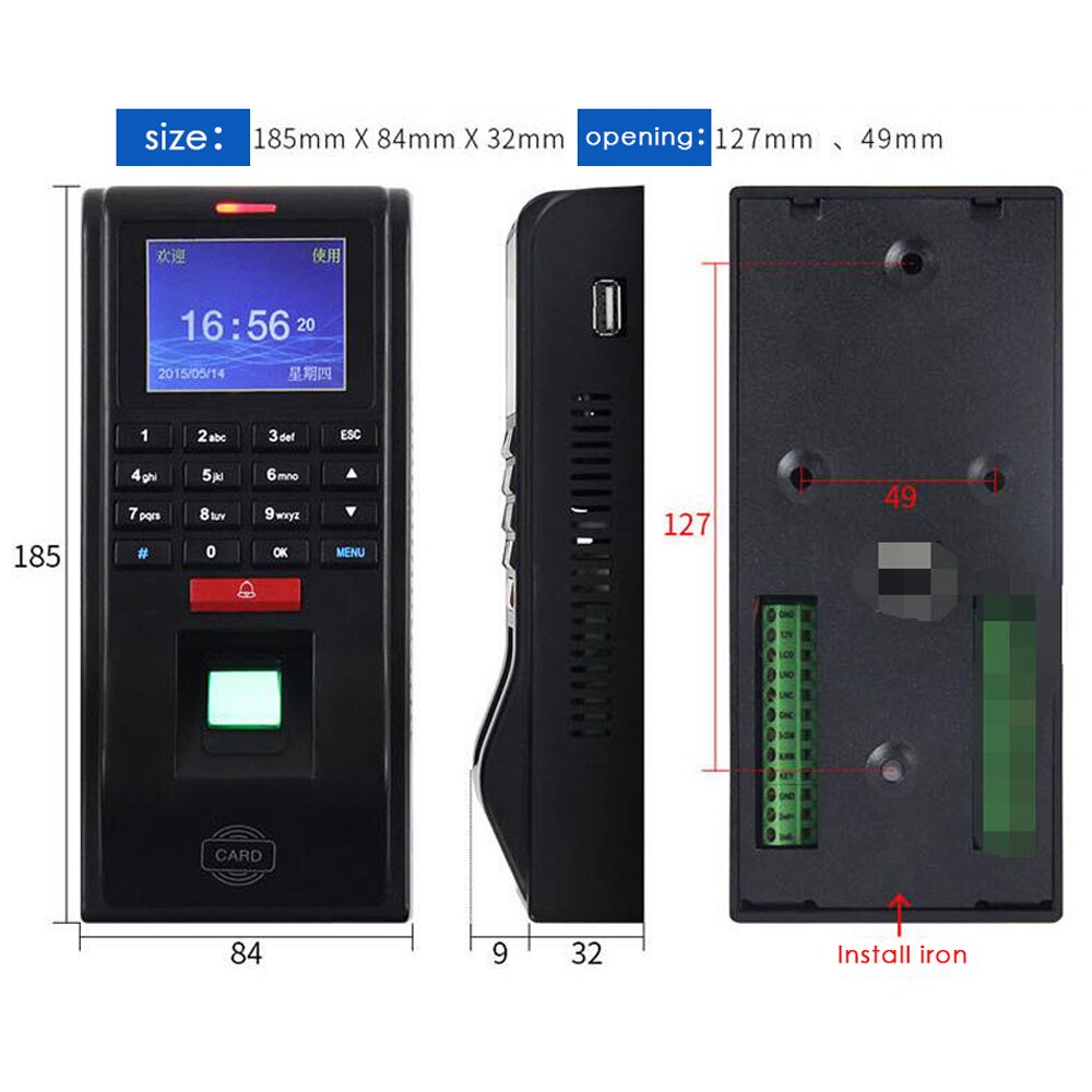 TFT Screen Linux System Standalone IC Card Reader TCP/IP Communication Fingerprint Access Control System