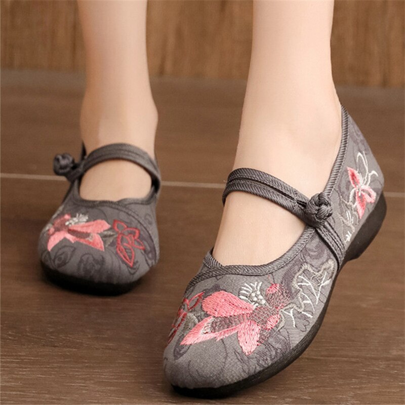 THEAGRANT Style ethnique chaussures femme printemps automne chaussures décontractées Mary Janes doux brodé chinois chaussures plates traditionnelles WFS3076