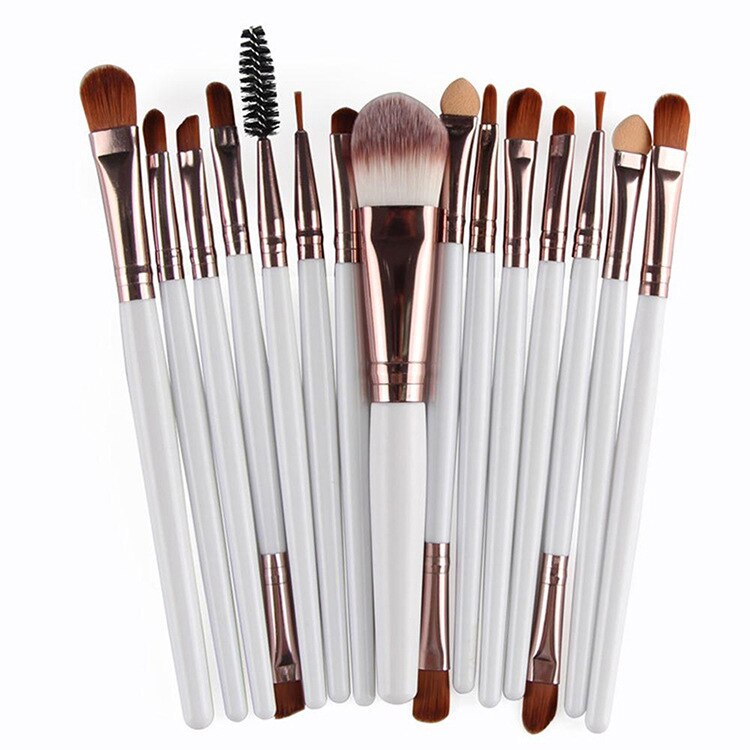 15 st ögonskugga foundation makeup borstar set puder eyeliner ögonfrans läpp make up borste kosmetisk skönhet verktygssats: Vit