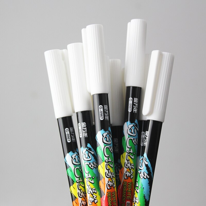 Saber-rotulador permanente de punta fina para pintura al óleo, tinta blanca, traje de escritura suave para papel de grafiti, rotulador de neumáticos de Metal, 12 Uds.