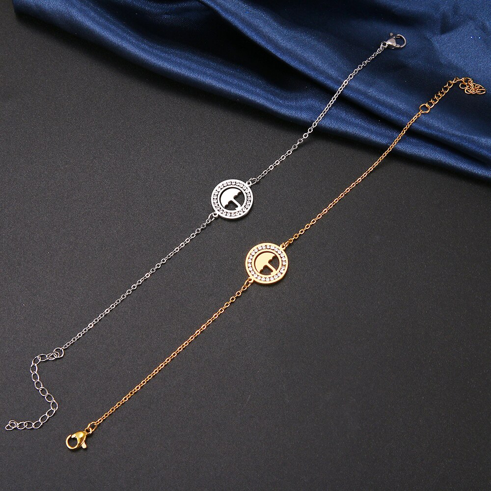 CACANA 316L Stainless Steel For Women Crystal Bracelet Simple Umbrella Round Bracelets Gold Color Engagement Jewelry