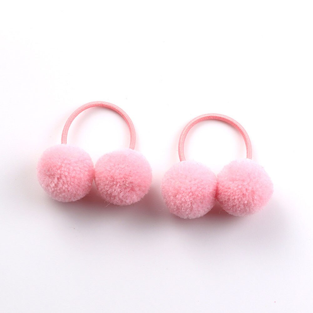 Anillo para el pelo con dos bolas pequeñas y lisas para niña, banda de goma elástica, gomas para el pelo, accesorios para el cabello, adornos para la cabeza, para niña, 2 piezas: Rosa