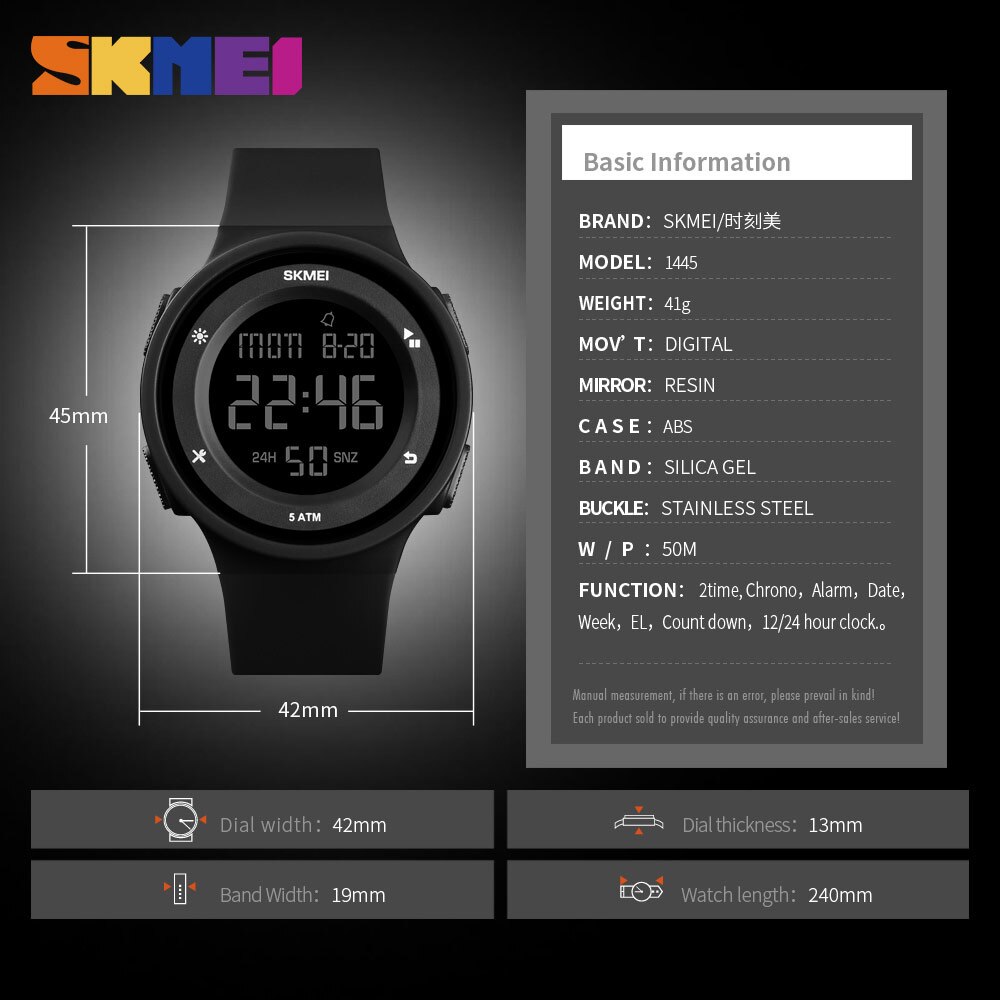 Skmei Mode Mannen Sport Horloges Led Digitale Kalender Stopwatch Klok Horloge 5Bar Waterdicht Horloge Relogio Masculino 1445