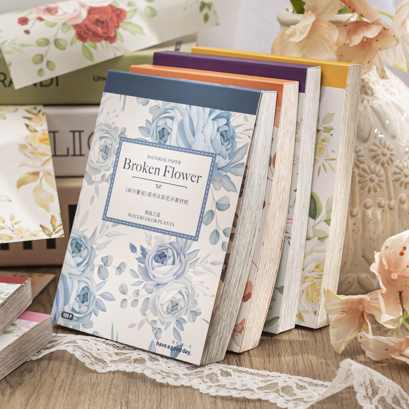 Yoofun 100 patrones no repetidos, blocs de notas de flores estéticas, Material decorativo para diario, papel, álbum de recortes, suministros escolares y de oficina