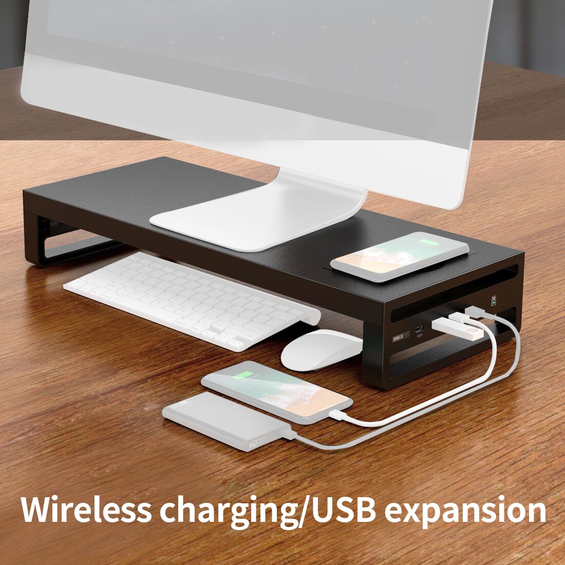 USB3.0 Wireless Thermal Charging Monitor Stand Riser Laptop Base Heightening Transfer Data Keyboard Mouse Charging Storage