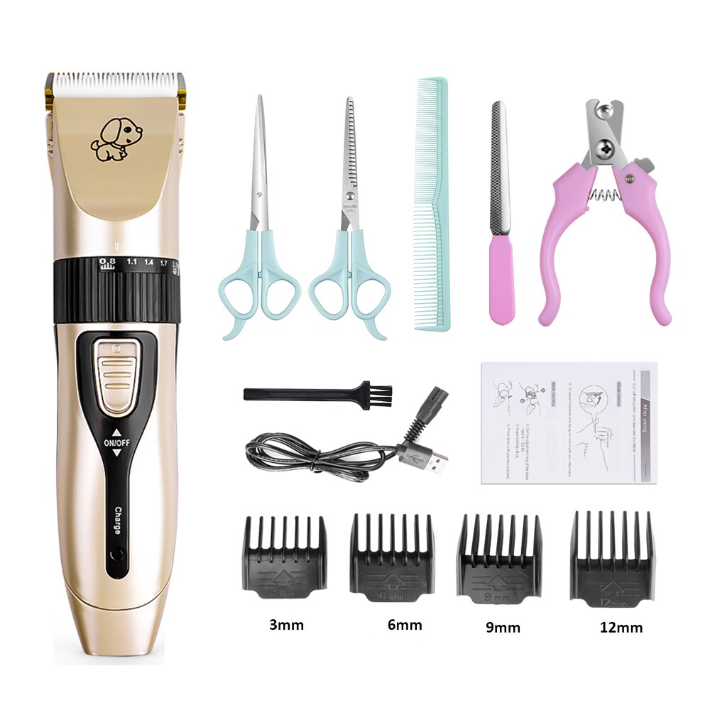 Hond Haar Trimmer Oplaadbare Grooming Scheerapparaat Professionele Scheerapparaat Set Elektrische Shear Tondeuse Hond Haar Snijder: Set B Gold