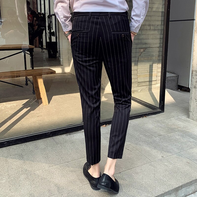 England herre stribede bukser slim fit gentleman jakkesæt bukser herre ankellange streetwear herre bukser bukser ternet homme pantalon