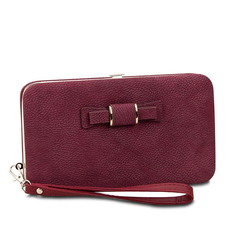 Femmes chaudes portefeuille femme longue sac à main en cuir moraillon sacs à main avec sangle téléphone porte-cartes grande capacité dames portefeuilles embrayage Carteras: Style-1 Wine red