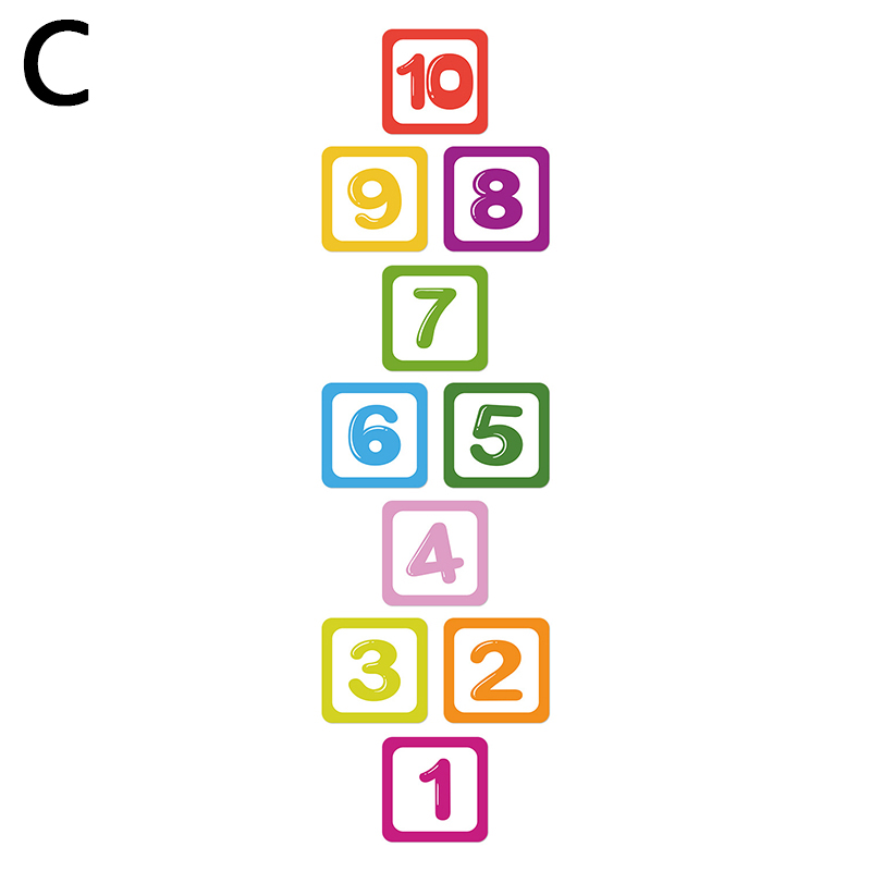 10 Cartoon Floor Sticker Hopscotch Kid Children Digital Grid Wall Decoration Cute Number Teenager Jump Game Decals Self-adhesive: C / L