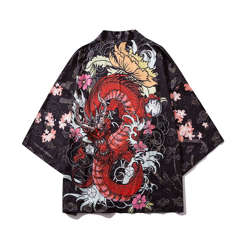 Estilo japonés Kimono tradicional dragón chino Japón Cosplay ropa de los hombres las mujeres pantalla solar Casual Yukata chaquetas Kimono: XXL