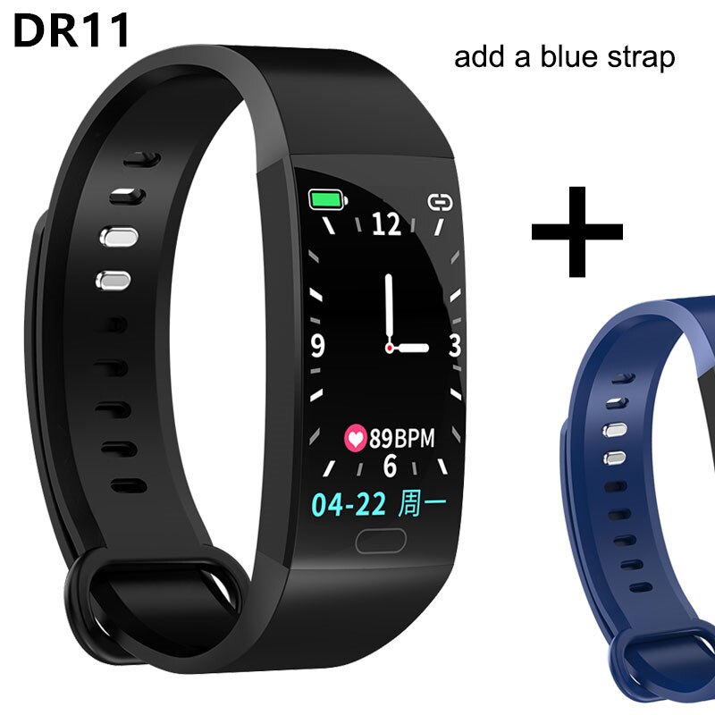 Smart Bracelet Waterproof Sport Health Smart Band Heart Rate Monitor Blood Pressure Fitness Tracker Watch PK Mi Band 3 4: DR11 add blue strap