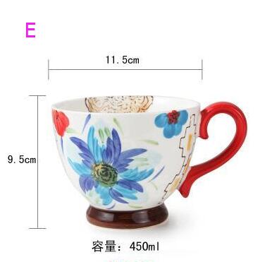 nordisch Kaffee Tasse Frühstück Tasse Hand Gemalt Suppe tasse Kreative Keramik Becher Getreide becher Wasser Tassen Erleichterung becher CL09282206: E