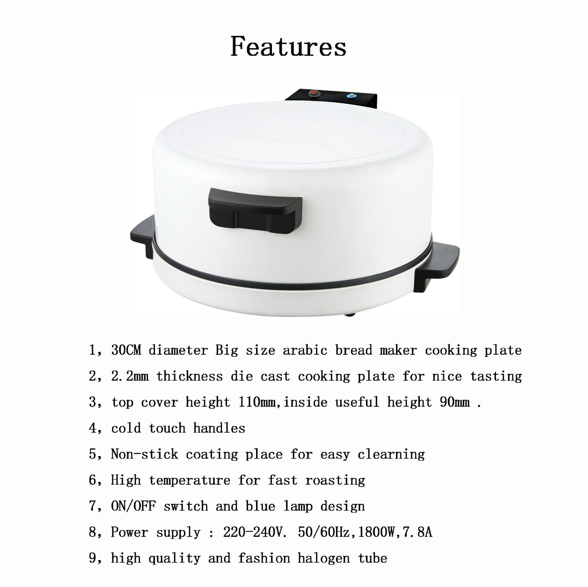 1800W Huishouden Pizza Broodrooster Steak Machines Elektrische Arabisch Pizza Maker Brood Maken Pan