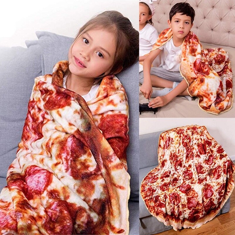Zachte Warme Flanel Pizza Deken 180Cm Ronde Vorm Donut Hamburger Vliegtuig Reizen Draagbare Wearable Zomer Gooi Deken
