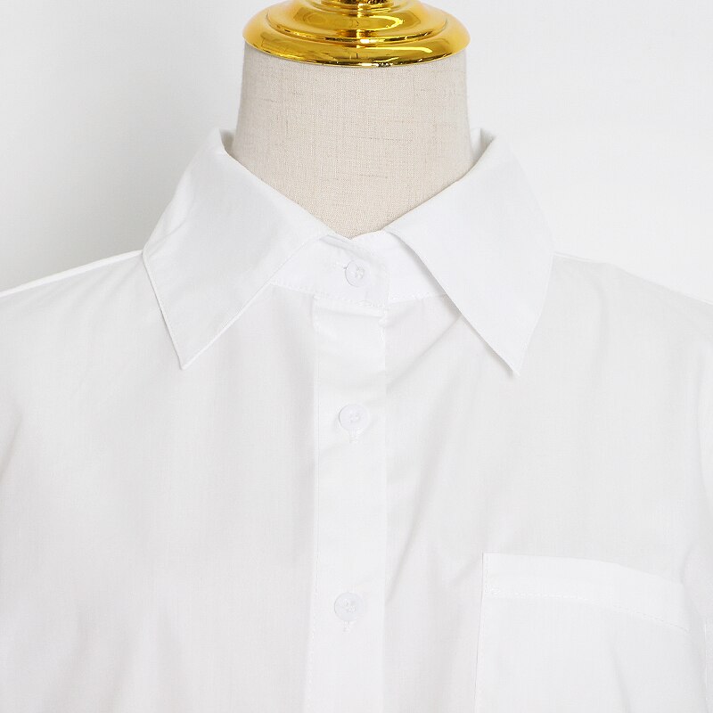 TWOTWINSTYLE-Camiseta holgada blanca para mujer, blusa holgada minimalista de manga ancha con solapa, blusa informal de buena para mujer, Ropa nueva de de otoño