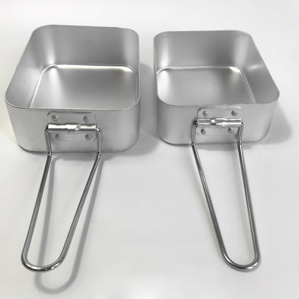 2Pcs Aluminium Folding Lunch Box Dinner Box Cooking Camping Mess Tins For Outdoor Picnic Fishing BBQ Student School 1.2L + 1.4L