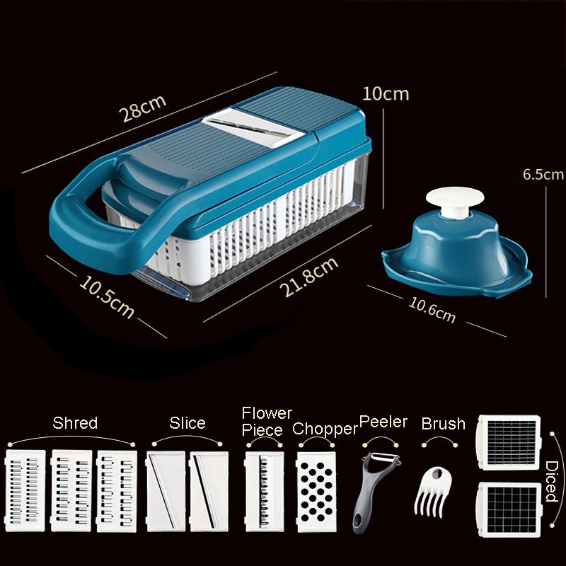 Mandoline Slicer Adjustable Thickness Kitchen Accessories Gadget Vegetable Chopper Manual Cutter Veggie Chopper with Container: B blue