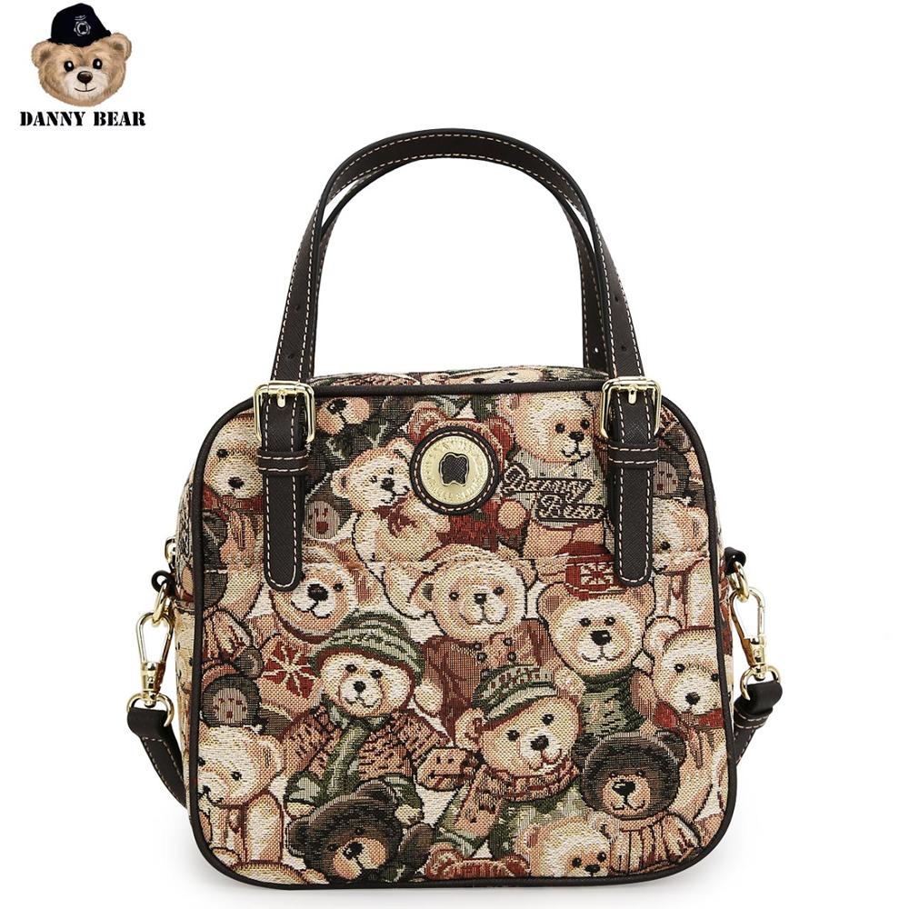 Danny Bear Vintage Tas Bear Gedrukt Vrouwen Handtas Stof Materiaal Causale Zachte DBTB9915002-032: Default Title