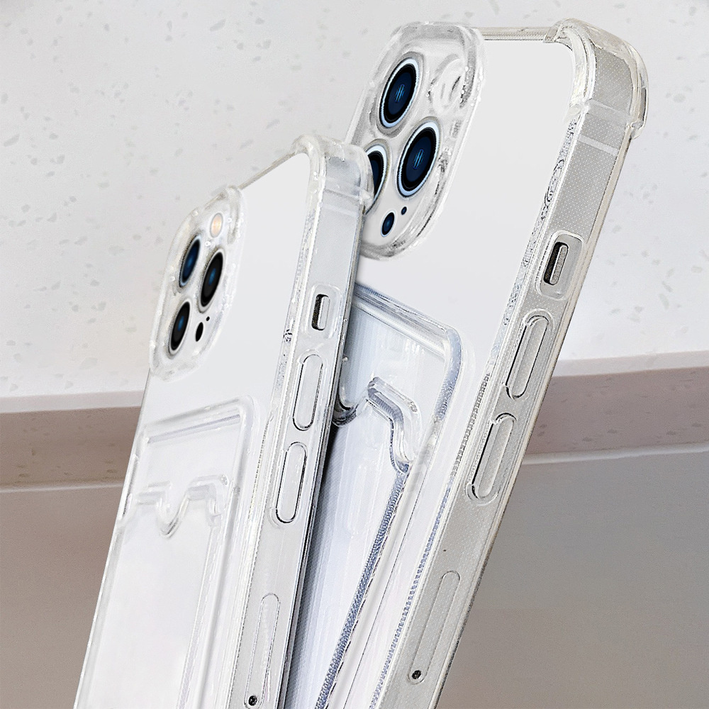 Luksuriøst blødt telefoncover 11 kortholder og gennemsigtigt cover til iphone 15 14 13 12 pro max mini x xs max  xr 7 8 plus se
