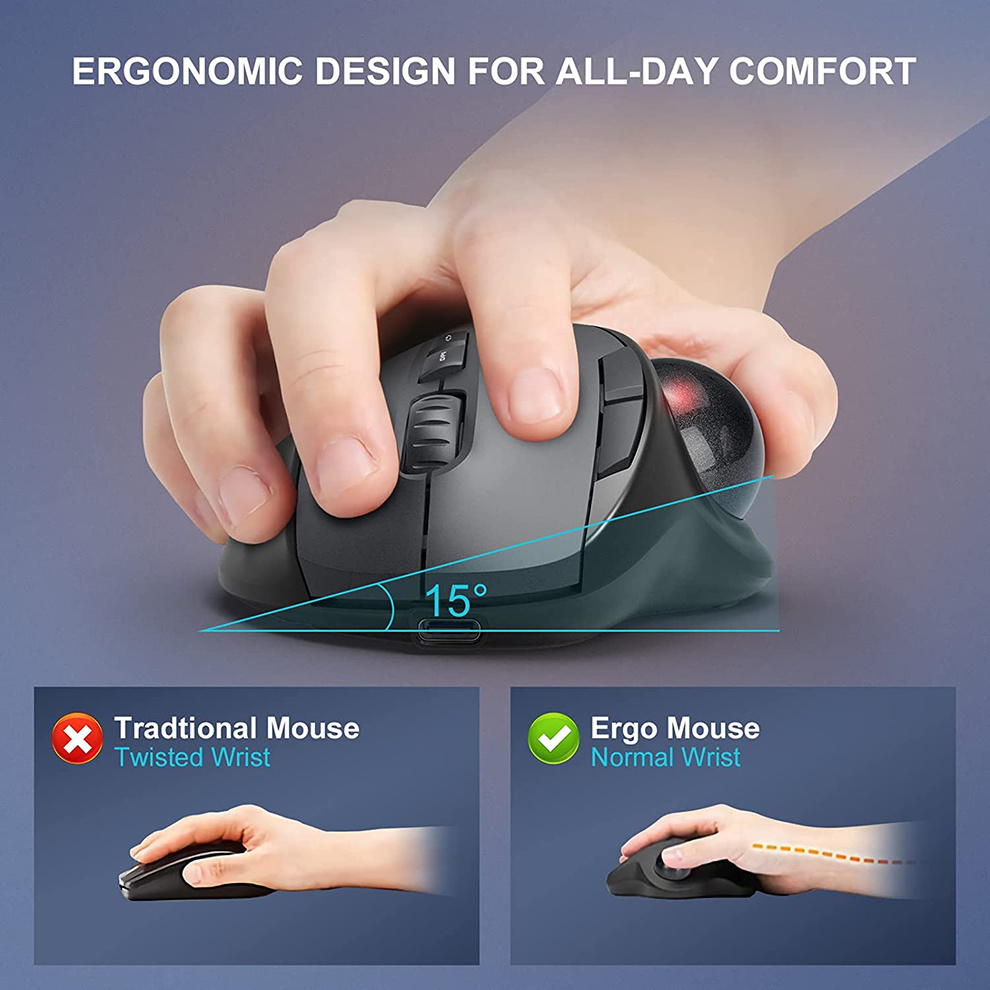 Jomaa Black 2.4G + bezprzewodowa mysz trackball Bluetooth akumulatorowe myszy kulkowe ergonomiczne myszy sterowanie kciukiem mysz do gier