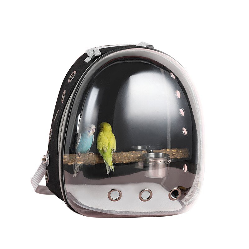 Papegøje kæledyr rygsæk udendørs rejse oxford klud gennemsigtig fuglebur bærbar transport komfortabel papegøje bur fuglepose hus: Vandkop forbedret