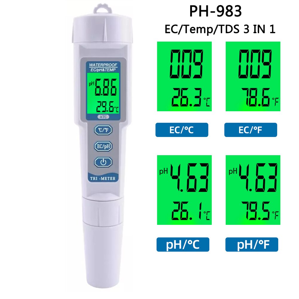 Misuratore Digitale 3-in-1 PH, EC E Temperatura - Per Acquario, Piscina, Idroponica - Foto 2