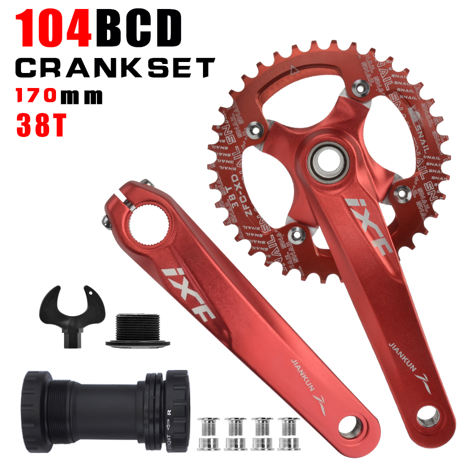 IXF MTB bike crankset bicycle hollow integrated crank modified single disc 104BCD 32 34 36 38 40 42T crankset bottom bracke: light yellow