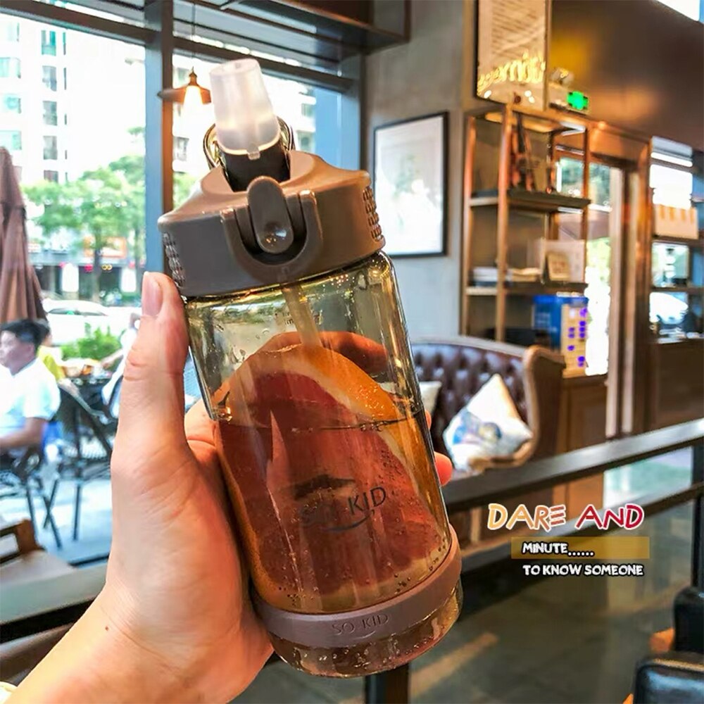 Student Water Cup Drinking Bottle with Straw Lid Boys and Girls Water Bottles for School Outdoor Drinking Bottle 500/700/800ml: 700ml / Coffee