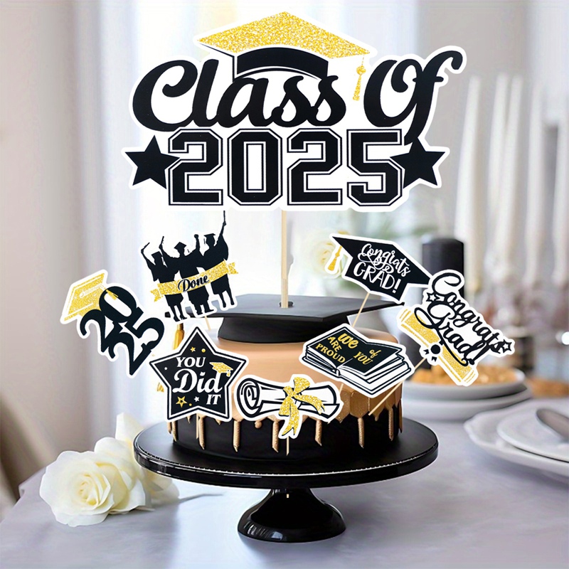 Gorra de soltero, adornos de papel para tarta de graduación, clase de felicitación de 2025, decoración de tarta de cumpleaños para graduación, recuerdo de varios estilos
