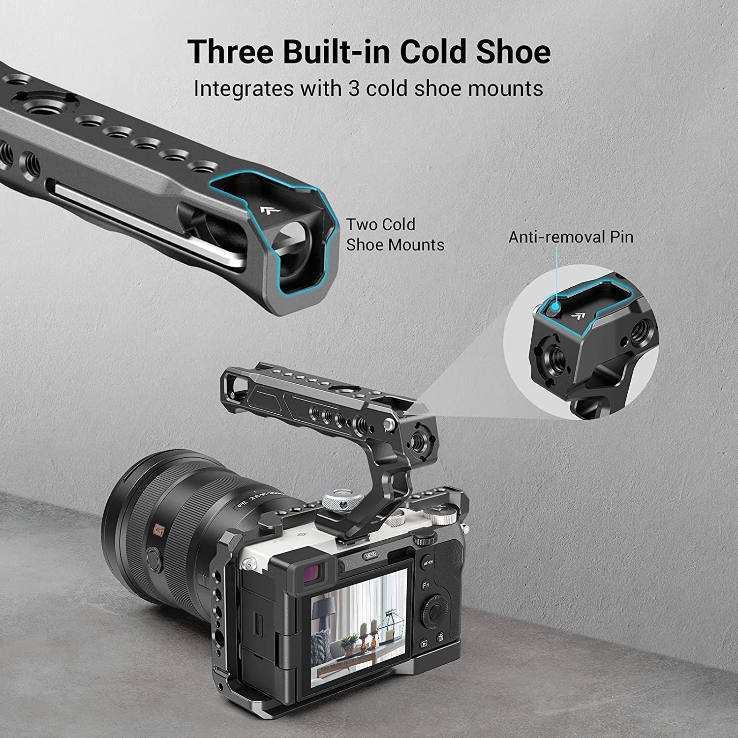SmallRig Cold Shoe Adapter Handle To Mount DSLR Cameras and Cages With Thumb Screws +15 mm Rod Clamp Universal Handgrip 2094C