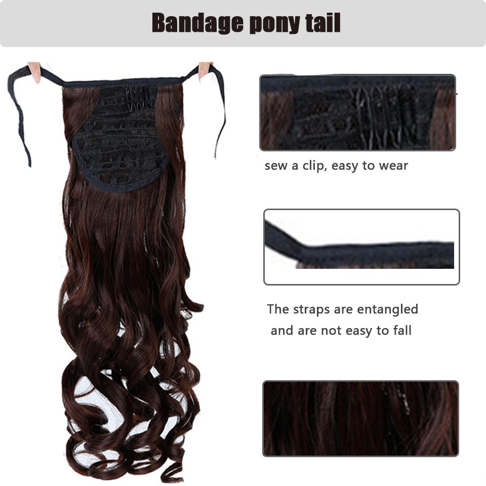 Cola de Caballo rizado largo de 16 pulgadas LUPU con Clip de cordón en la cola del pelo extensiones de pelo sintético de fibra de alta temperatura