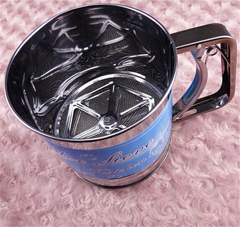 Kitchen Stainless Steel Mesh Flour Sifter Mechanical Baking Icing Sugar Shaker Sieve Mesh Cup Shape Baking Tool