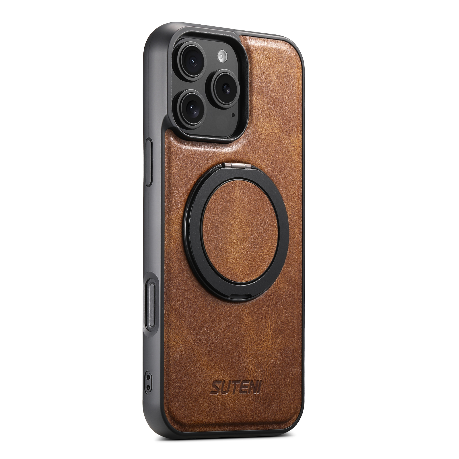 SUTENI-Coque de téléphone en cuir PU avec support rotatif à 360 °, avertisseur d'huile, chargement sans fil, compatible avec iPhone 16 Pro Max, 15 Plus, 14 Pro, 13, 12: COFFEE / Pour l&#39;iPhone 14 pro
