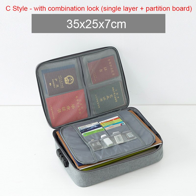 Bolsa de tickets para documentos de viaje, organizador de archivos de gran capacidad para certificados, uso doméstico para viajes, para almacenar artículos importantes, caja de almacenamiento: C  gray