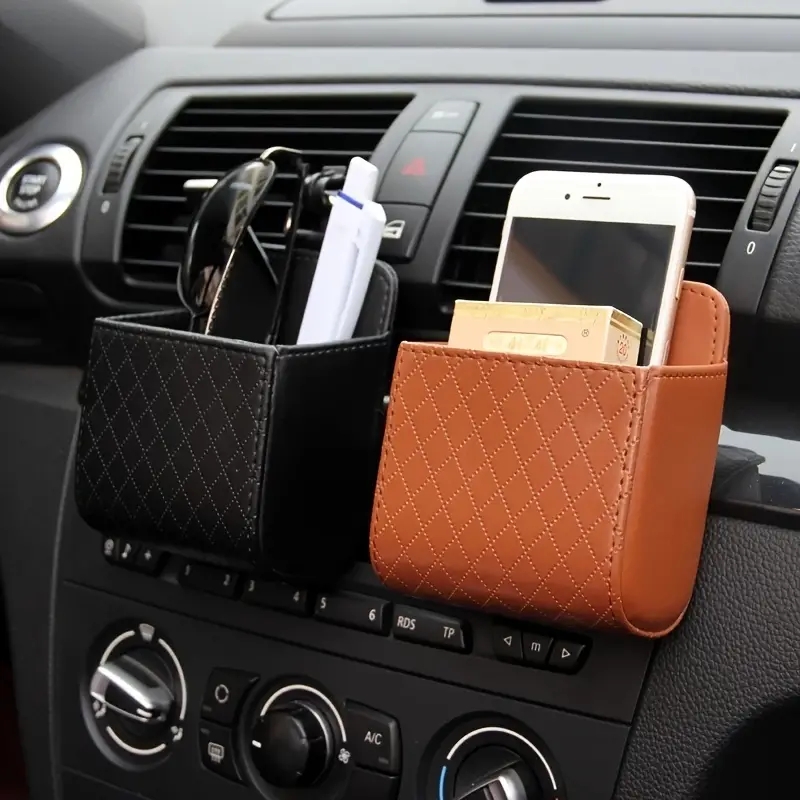 Auto Telefoon Houder Mount Air Vent Opknoping Opbergdoos Auto Mobiele Telefoon Tas Pu Lederen Bril Organizer Ondersteuning In Auto-Accessoires