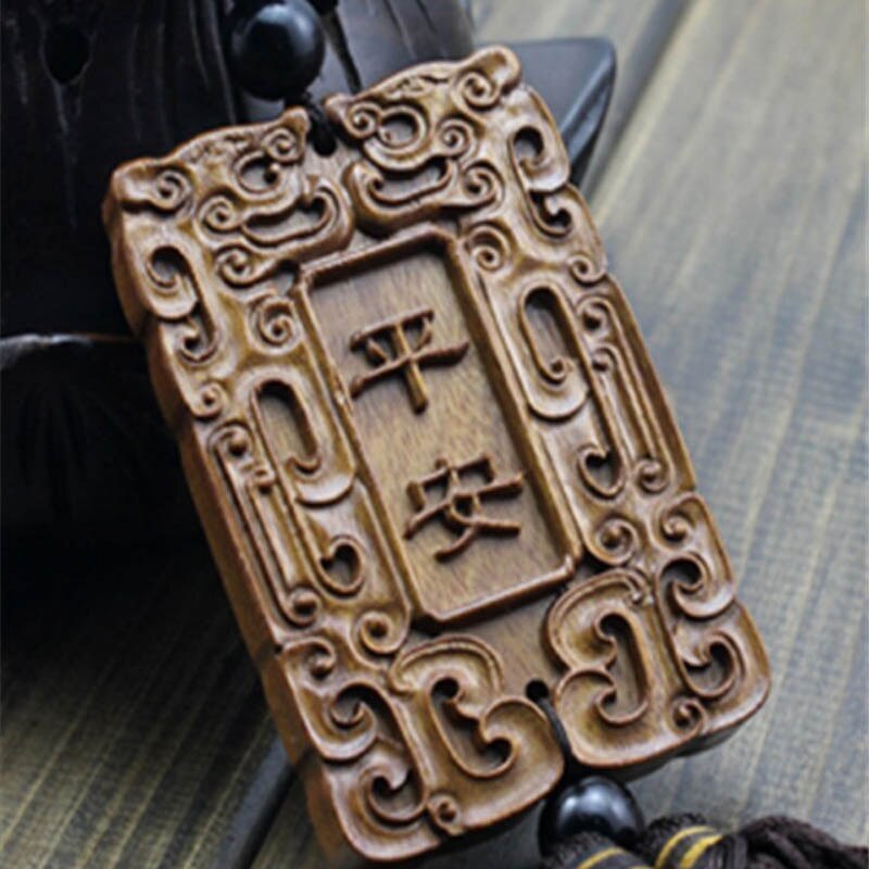 Gammel kinesisk mytologi sort drage ornamenter træudskæring statue skulptur amulet bil vedhæng  sw015b#30: Wd011
