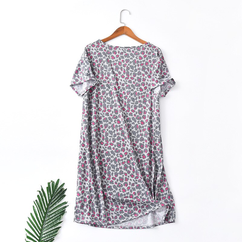 Vrouwelijke Zomer Casual Loosen Nachtjapon Jurk Dames Katoen Nachtjapon Vrouwen Korte Mouw Ronde Kraag Sleepshirt Xxxl