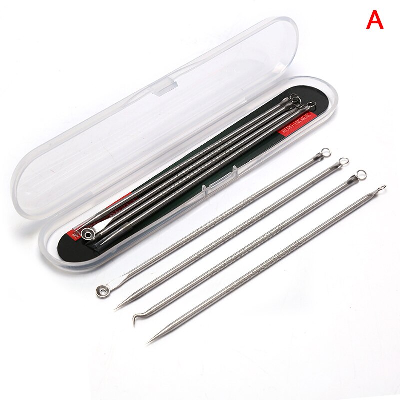 Set van 4/5 stuks mee-eter comedonen acne puistjes mee-eter verwijderaar gereedschap naalden gezicht poriën reiniger lepel voor gezichtshuidverzorging gereedschap: A