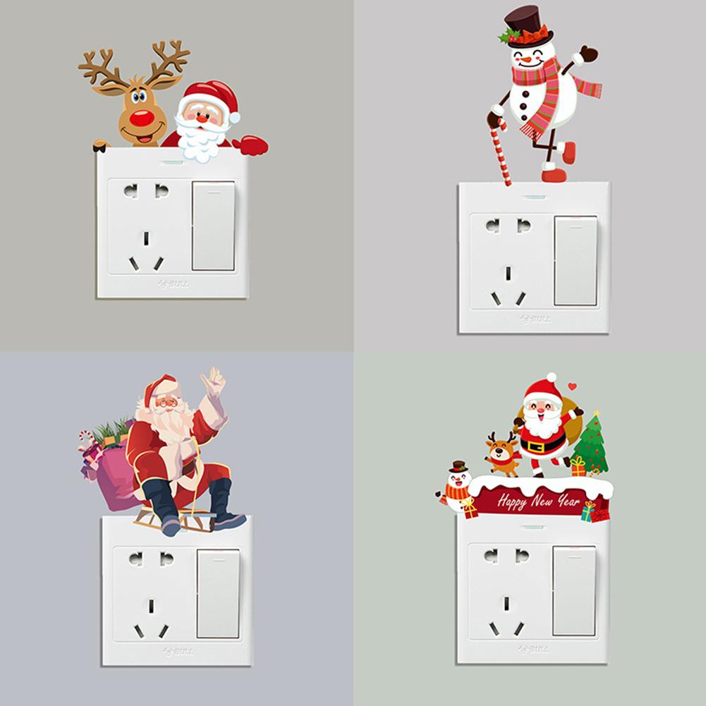 Mooie Xmas Kerstman Elanden Sneeuwpop Schakelaar Sticker Muur Verwijderbare Sticker Jaar Decal Thuis Kerst Decoratie