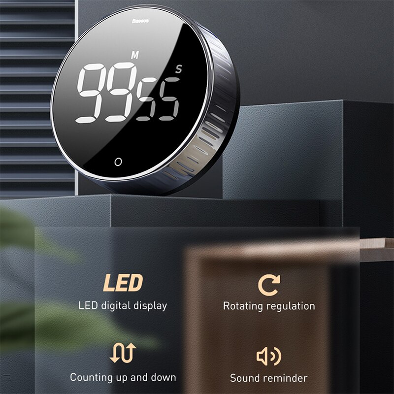Baseus LED Digital Kitchen Timer For Cooking Shower Study Stopwatch Alarm Clock Magnetic Electronic Cooking Countdown Time Timer
