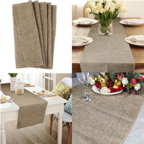 Burlap Table Runner Jute Imitated Linen Tablecloth Rustic Wedding Party Banquet Decoration Home Textiles overlay Gray Khaki