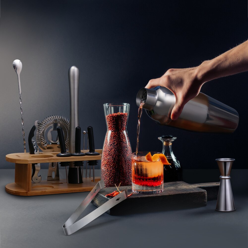 HOMEMAXS 17PCS/set Cocktail Making Tools Stainless Steel Cocktail Shaker Set Bar Set Strainer Muddler Jigger