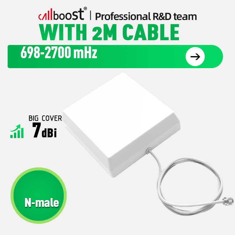 Antena de painel interno 7dbi, cabo de 2m n-macho 698 ~ 960/1710 ~ 2700 para antena amplificadora de sinal móvel