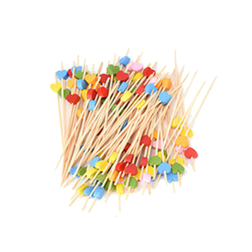 100 pièces 12cm jetable bambou coeur brochette fruits Dessert gâteau signe Cocktail choisir mignon nourriture bâton Buffet décoration de gâteaux fête: Multi