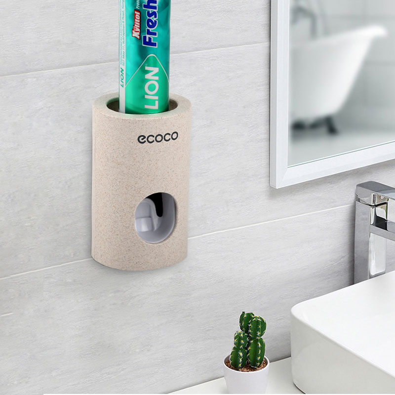 Automatic Toothpaste Dispenser Wheat Straw Toothbrush Holder Waterproof Dustproof Toothpaste Squeezers Bathroom Accessories Set