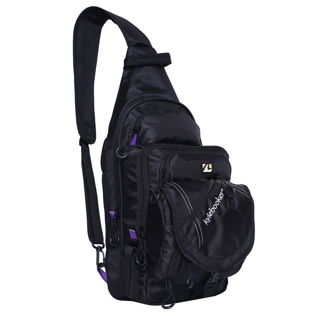 Sling Fishing Pack Multi Function Fishing Gear Backpack Fishing Tackle Shoulder Tool Bag for Outdoor Activities: Black with Purple