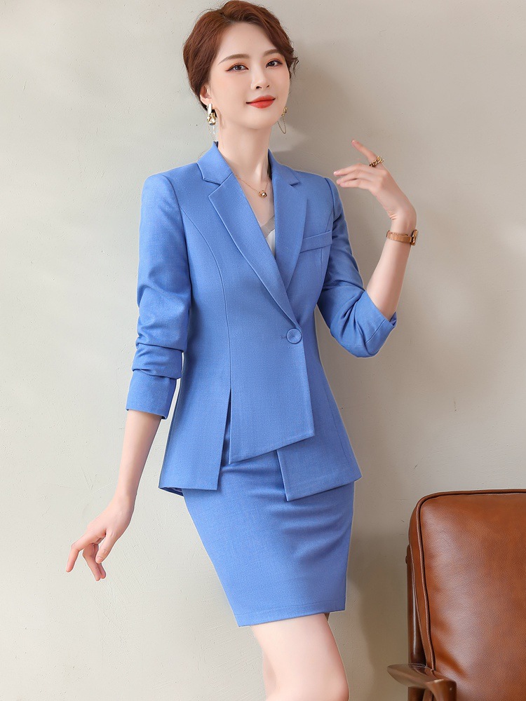 Asymmetric Size S-4XL Women Pant Suit Blue Purple Black Two Pieces Set Single Button Blazer With Trouser For Spring
